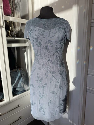 NWT ADRIANNA PAPELL STUDIO BEADED MESH MINI DRESS SIZE 4 BLUE PURPLE - Image 1 of 4