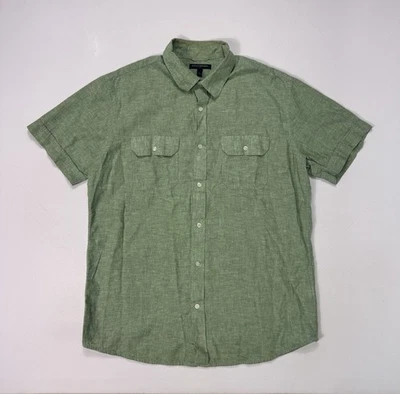 Banana Republic Men's Large Linen Button Shirt Green Lightweight Vacation Casual - Image 1 of 4