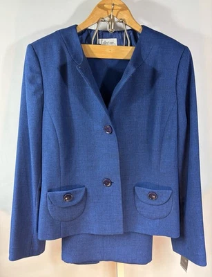 NUEVO CON ETIQUETAS Colecciones LE SUIT Azul Real Forrado Chaqueta Falda Traje Conjunto 16 $200 Foto 1 de 4