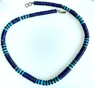 Vintage Native American Lapis Lazuli Turquoise bead necklace Sterling clasp-18" - Picture 1 of 6