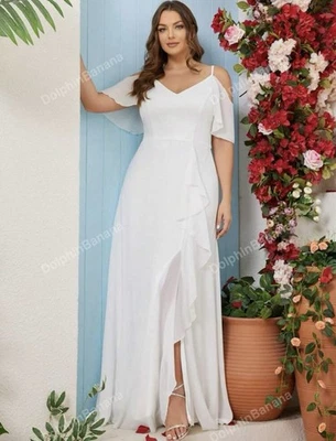 White Cold Shoulder Wedding Dress With Slit Size 1X - Image 1 of 4