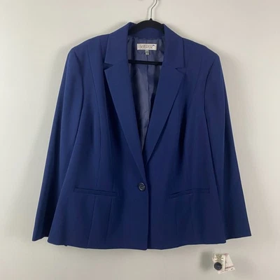 Chaqueta Blazer Kasper Talla 22W Carrera Mangas Largas Azul Índigo Un Botón Foto 1 de 4