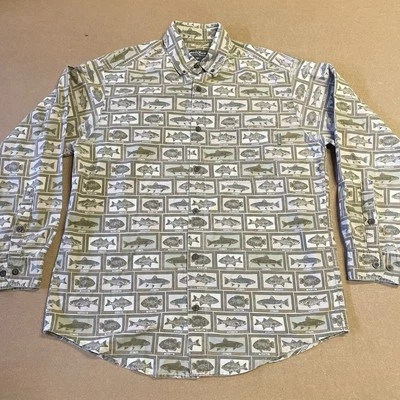 Woolrich Fish Long Sleeve Button Down Shirt Adult Large Brown All Over Print Men - Image 1 of 4