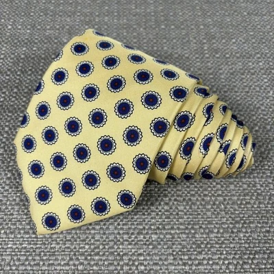 Gravata masculina Brooks Brothers amarelo azul flores Foulard 57" 3 3/4" EUA filme adereço - Imagem 1 de 4