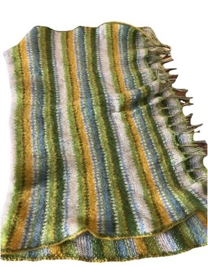 Soft Boho Throw Blanket ,Small Knitted Lightweight 33x50 Multicolored Fringed - Image 1 of 4