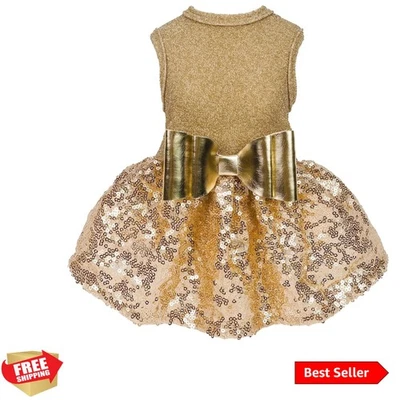 Elegant Gold Sequin Dress for Small Dogs – Perfect for Weddings & Birthdays - Image 1 of 4