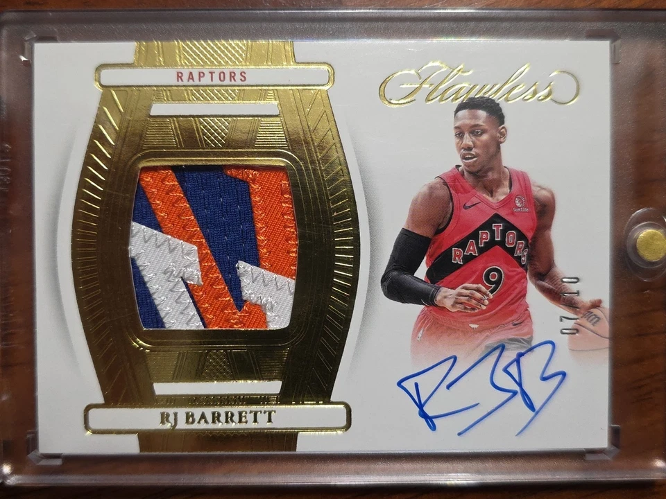 2023-24 Panini Flawless RJ Barrett FPA-RJB Gold /10 Game Worn Patch/On Card Auto - Image 1 of 3