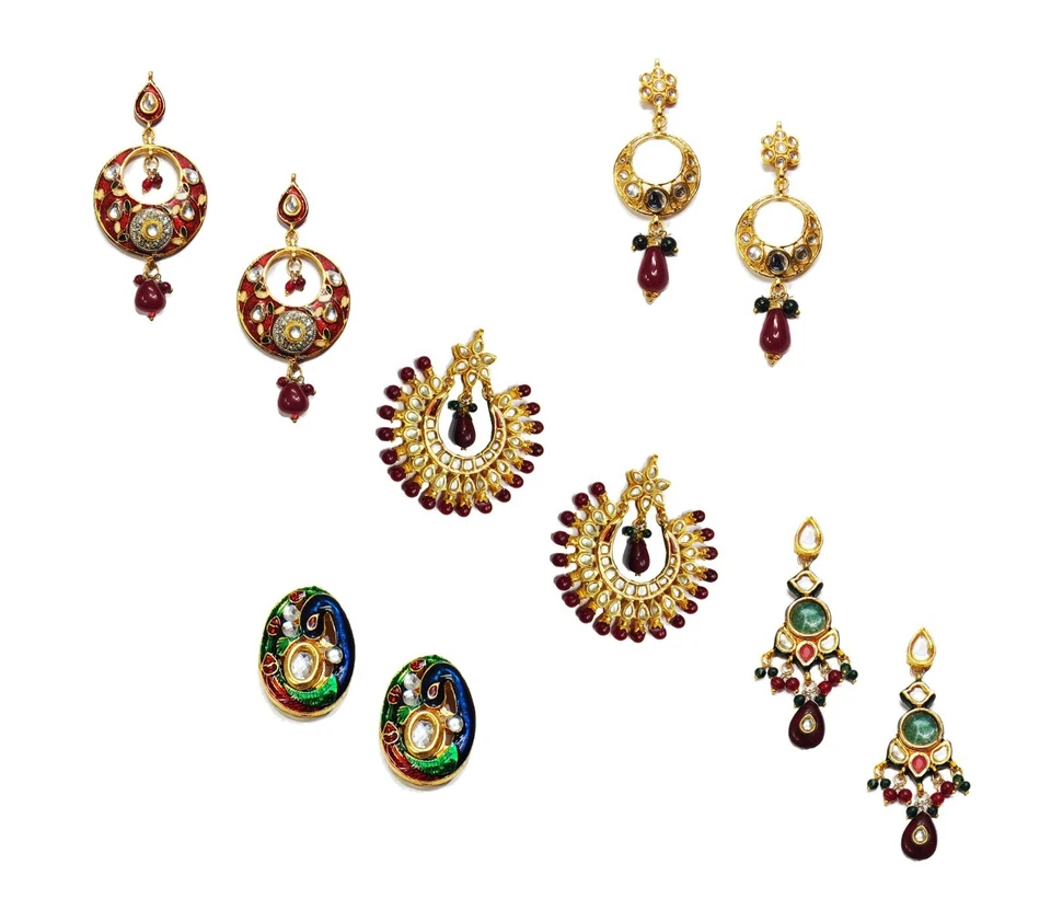 Royal Kundan Meena Ohrringe | Ethno Party Schmuck | Vergoldet Designer Bali - Bild 1 von 2
