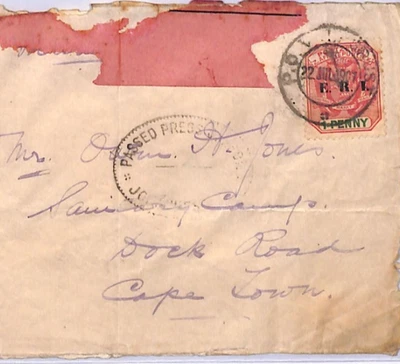 SOUTH AFRICA ZAR BOER WAR Cover POW CAMP Cape Town *DOCK ROAD* Censor 1901 XV26 - Image 1 of 4