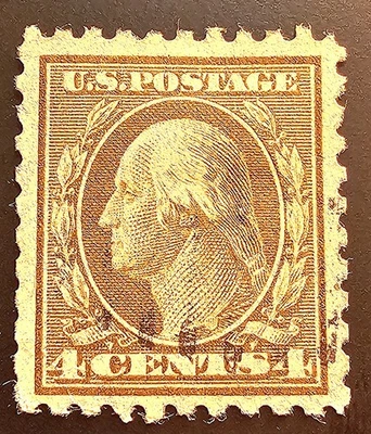 US STAMP WASHINGTON 4c 1914 FLAT PLATE, SGL LINE WMK PERF 10 UHNG - Image 1 of 2