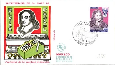 Monaco SC# 875 FDC 1973 Inventor of the Calculator Blaise Pascal - A02516 - Image 1 of 2