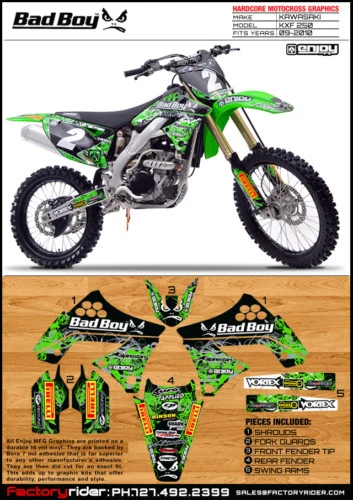 2009-2012 KAWASAKI KXF 250 BadBoy Motocross Kit de gráficos Kit de gráficos para moto de cross Foto 1 de 1