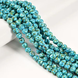 Mohave Copper Light Blue Turquoise Smooth Round Beads 6mm 8mm 10mm 15.5'' Strand - Picture 1 of 3