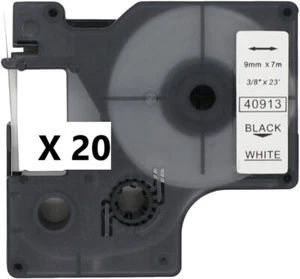 20 X 9 MM ETIKETTENBAND 40913 D1 DM1 SCHWARZ AUF WEISS FÜR DYMO ETIKETTENMASCHINEN DRUCKER - Bild 1 von 1
