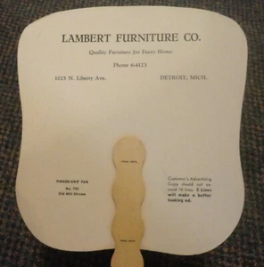 c1950s Detroit Michigan Lambert Furniture Co ad hand fan - 1025 N Liberty Ave - Picture 1 of 2