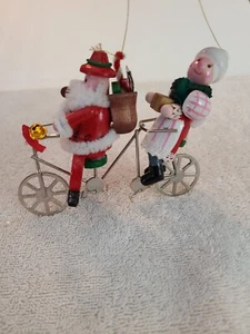 AS IS Santa & Mrs. Claus Tandem Bicycle Kurt Adler VTG Wood Christmas Ornament - Picture 1 of 15