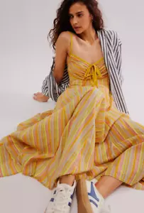 Maxi Vestido Free People Dream Weaver Naranja Caramelo Arco Iris Rayas Nuevo con Etiquetas Talla Grande - Imagen 1 de 8