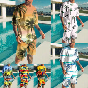 Mens Summer Outfit 2 Piece Set Sweatsuit Short Sleeve T Shirts & Shorts Set