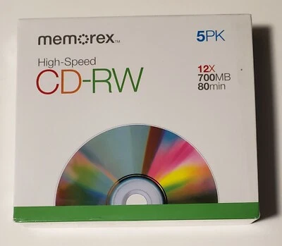 5 Pack Memorex CD - RW 12X 700 MB 80 - Minute Discs Sealed With Cases  - Image 1 of 3