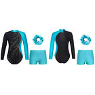 Kids Girl Set Contrast Color Dancewear Gymnastic Outfits Shiny Outfit Dance