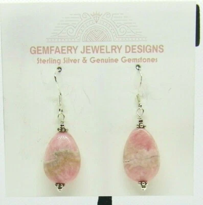 Sterling Silver RHODOCHROSITE Classic Teardrop Dangle Earrings...Handmade USA - Imagem 1 de 4