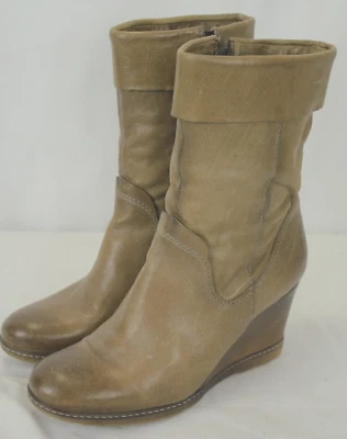 MJUS WOMEN'S KHAKI LEATHER WEDGE BOOTS SIZE 40 VGC! Foto 1 de 4