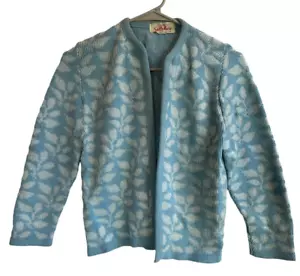 Vintage Sally Gee Knit Open Cardigan Knit Blue Floral Sweater Women’s S Small - Picture 1 of 12