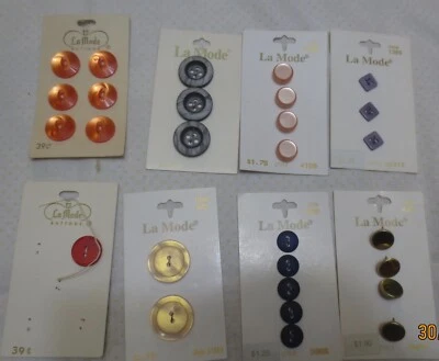 8 Tarjetas Vintage La Mode Botones - Metal Azul Naranja Rosa Redondo Cuadrado Elegante Foto 1 de 4