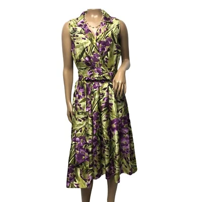 Vestido Jessica Howard para mujer talla 12 floral sedoso púrpura verde sin mangas línea A Foto 1 de 4