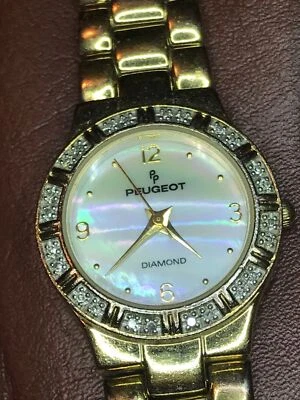 Reloj Mujer Peugeot Redondo Diamante Genuino Madreperla Tono Dorado Vintage A+ Foto 1 de 4