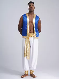 Mens Arabian Prince Cosplay Halloween Performance Costume Set Vest with Pants - Picture 1 of 41