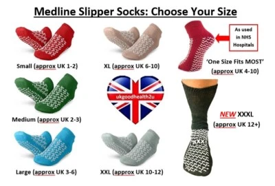MEDLINE DOUBLE TREAD SLIPPERS / NON SLIP ANTI SKID RESISTANT SOCKS **ALL SIZES**