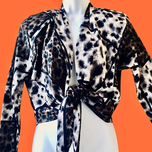 SEDA PURA Vintage Años 80 Frente Abierto Corbata Cintura Top Chaqueta Estampado Animal Mujer 10 - Imagen 1 de 10