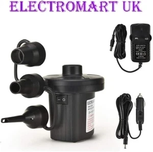 ELECTRIC AIR PUMP FOR INFLATABLES MAINS 240V AC CAR 12V DC AIR BED PADDLING POOL - Picture 1 of 3