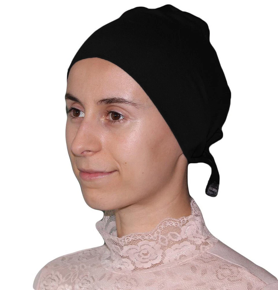 Boné turco islâmico muçulmano feminino Aker liso hijab capota lenço - Preto - Imagem 1 de 1