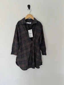 Zara girls dress size 6/7 years grey plaid shirt dress New - Picture 1 of 8