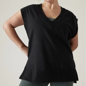 Athleta Women’s Retroterry V-Neck Black Sweatshirt Vest Size L - Picture 1 of 10