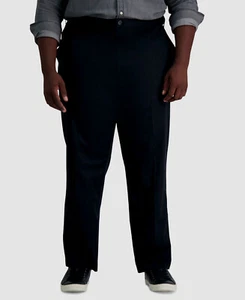 $80 Haggar Men's Black Khaki Classic Fit Flat Front Pants Big & Tall Sz 48W/30L - Picture 1 of 4