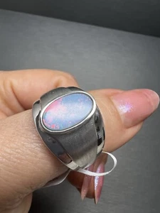 Sterling Silver Opal Doublet Men's Ring - Picture 1 of 8
