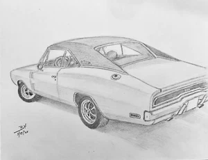 69 DODGE CHARGER  PENCIL 11x14 in.   69 DODGE CHARGER ORIGINAL PORTRAIT - Picture 1 of 1