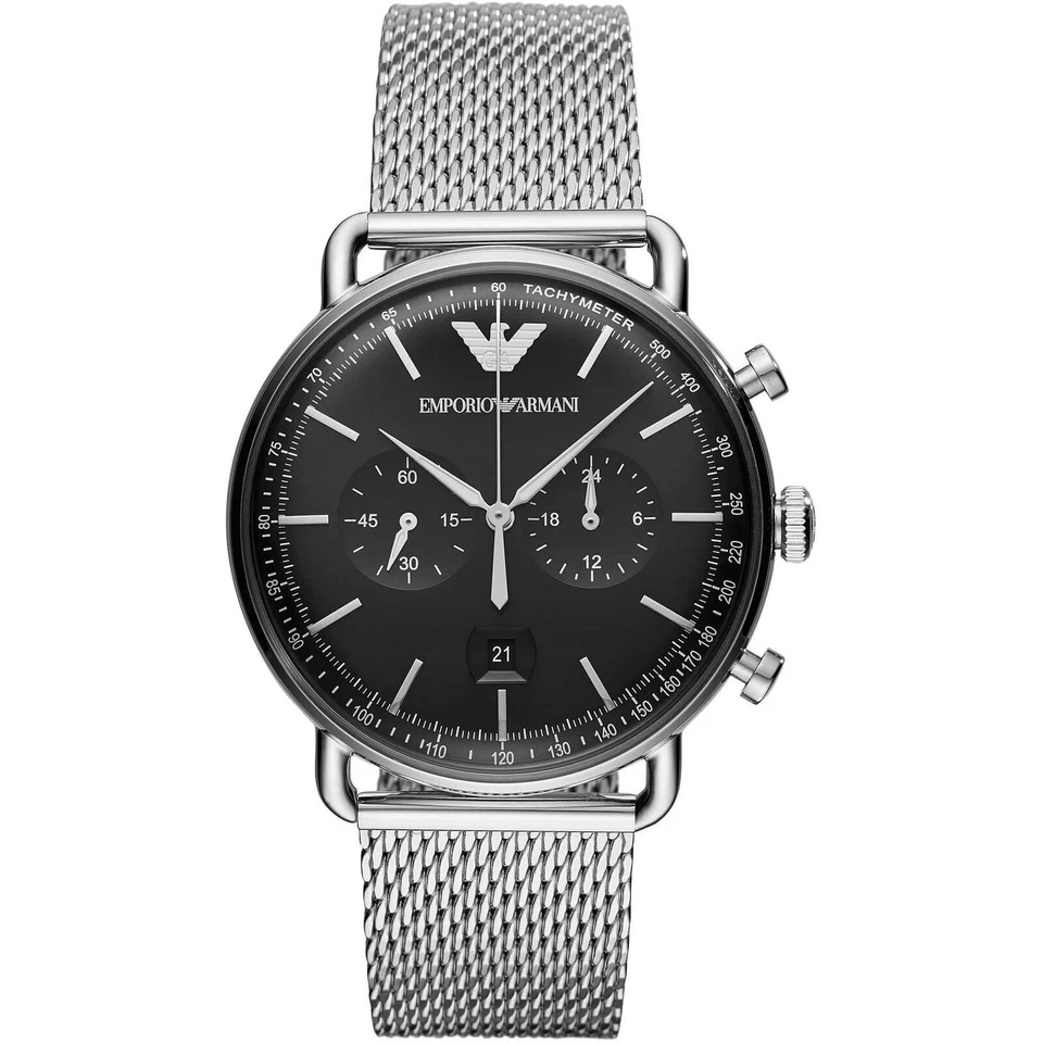 Emporio Armani Aviator AR11104 43mm Cassa di Acciaio Argenta con Cinturino di Acciaio Argento Orologio da Polso per Uomo