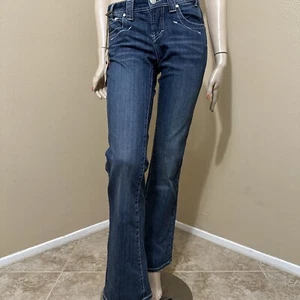 Women’s Blue Denim Cotton Casual Stretch Slim Embroidered Zipper Size 5 Pants - Picture 1 of 20