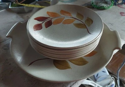 Plat à tarte + 6 assiettes à dessert en grés - Immagine 1 di 4