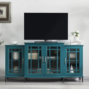 62" TV Stand,Buffet Sideboard Cabinet,Teal Blue - Picture 1 of 10