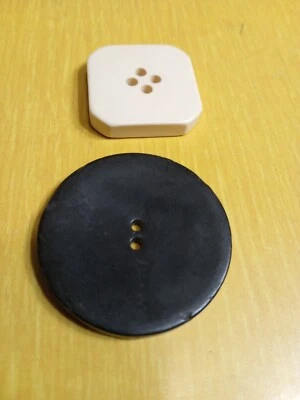 Bakelite Buttons Vintage Antique Square Cream Color+Black 2 of them Antique  - Image 1 of 4