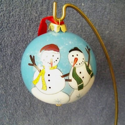 Li Bien - Adorno de vidrio pintado a mano al revés - Sin fecha - Tema de pareja muñeco de nieve Foto 1 de 4