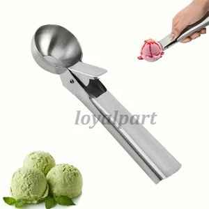 Ice Cream Scoop Stainless Steel Easy Trigger Cookie Watermelon Spoon Tool New - Picture 1 of 9