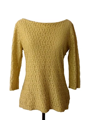 BANANA РЕСПУБЛИКАНСКИЙ КРУЖЕВА С ПОДКЛАДКОЙ ВЕРХНИЙ ЖЕЛТЫЙ ГЕОМЕТРИЧЕСКИЙ УЗОР 3/4 РУКАВ ЖЕНЩИН РАЗМЕР 4 - Изображение 1 из 4