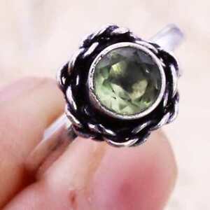 Green Amethyst Art Piece 925 Silver Plated Handmade Ring of US Size 4 Adjustable