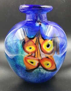SALE $10 Off Art Glass Vase Blue Multicolor Cased White. Approx 6" X 6.5" - Picture 1 of 7